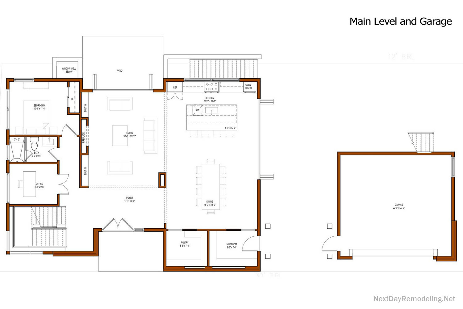 Home building main floor and garage plan. Falls Church VA Cofer Rd