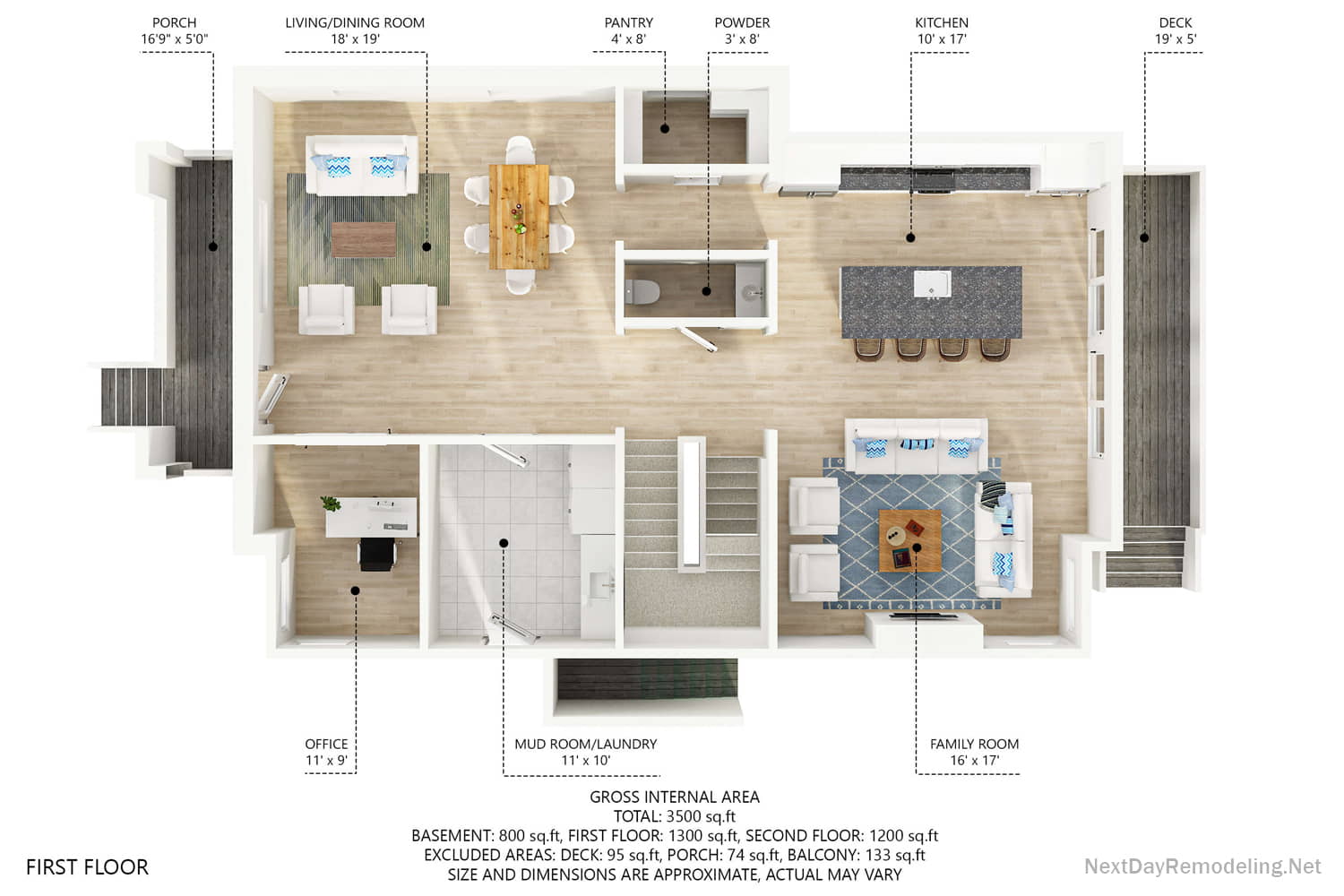 Custom home building in Arlington, VA - Main floor plan (Project #74)
