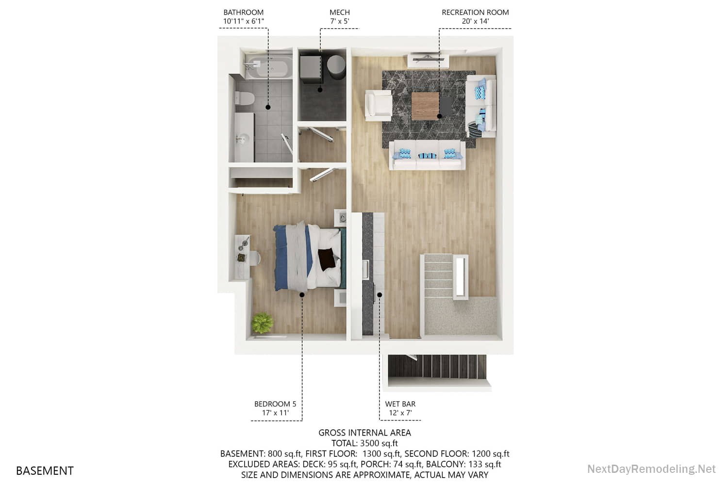 Custom home building in Arlington, VA - Basement plan (Project #74)