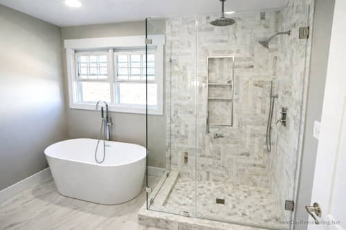 Modern walk-in shower remodel and installation in West End Alexandria VA