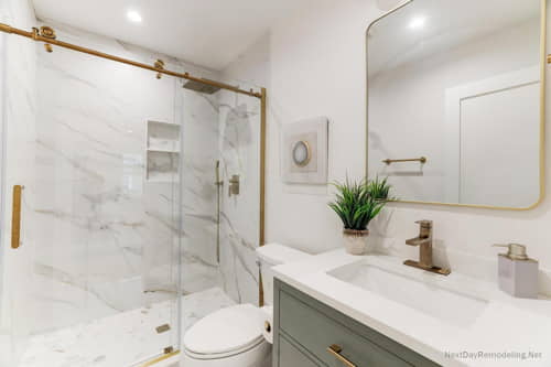Basement bathroom addition with walk-in shower in Del Ray Alexandria VA