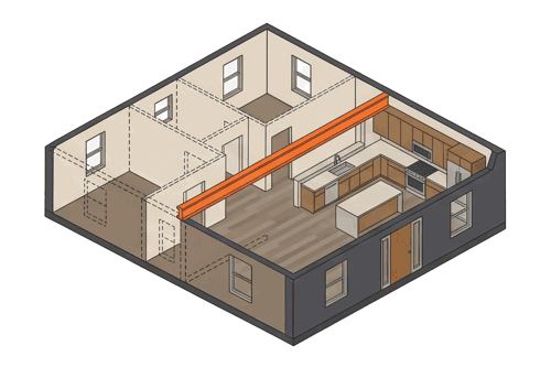 Open-concept whole home layout redesign and load-bearing wall removal in Old Town Alexandria VA